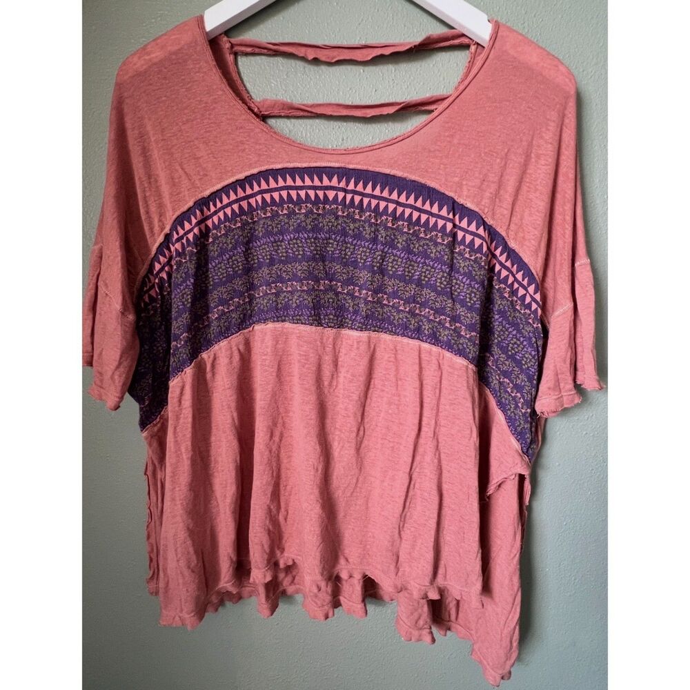 Free People Boho Aztec Print Pink Cutout Back Slit Sides Size XS